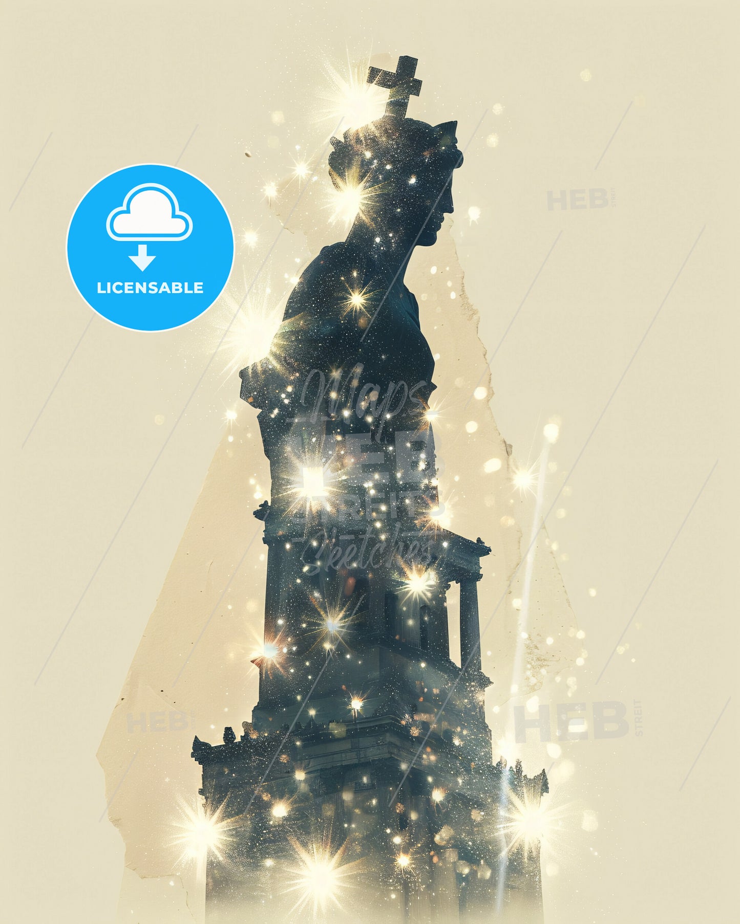 Larissa Cityscape Symphony in Beige and Sparkles - A statue with stars on it