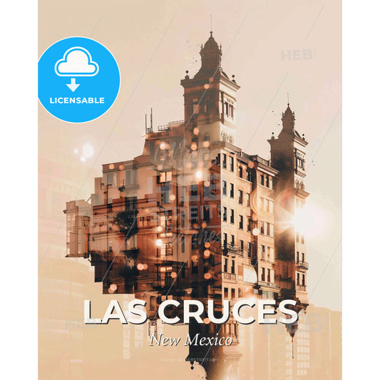 Las Cruces Cityscape Skyline Double Exposure Art - A building with a tower and a tower - Square format print template