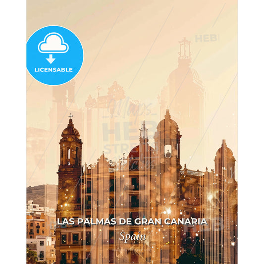 Las Palmas Skyline Double Exposure Art - A building with many towers - Square format print template