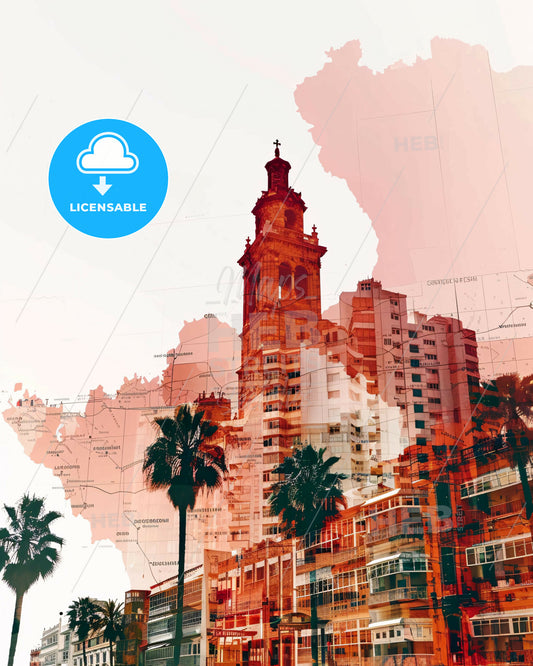 Las Palmas de Gran Canaria Skyline Art Poster - A city with palm trees and a tower