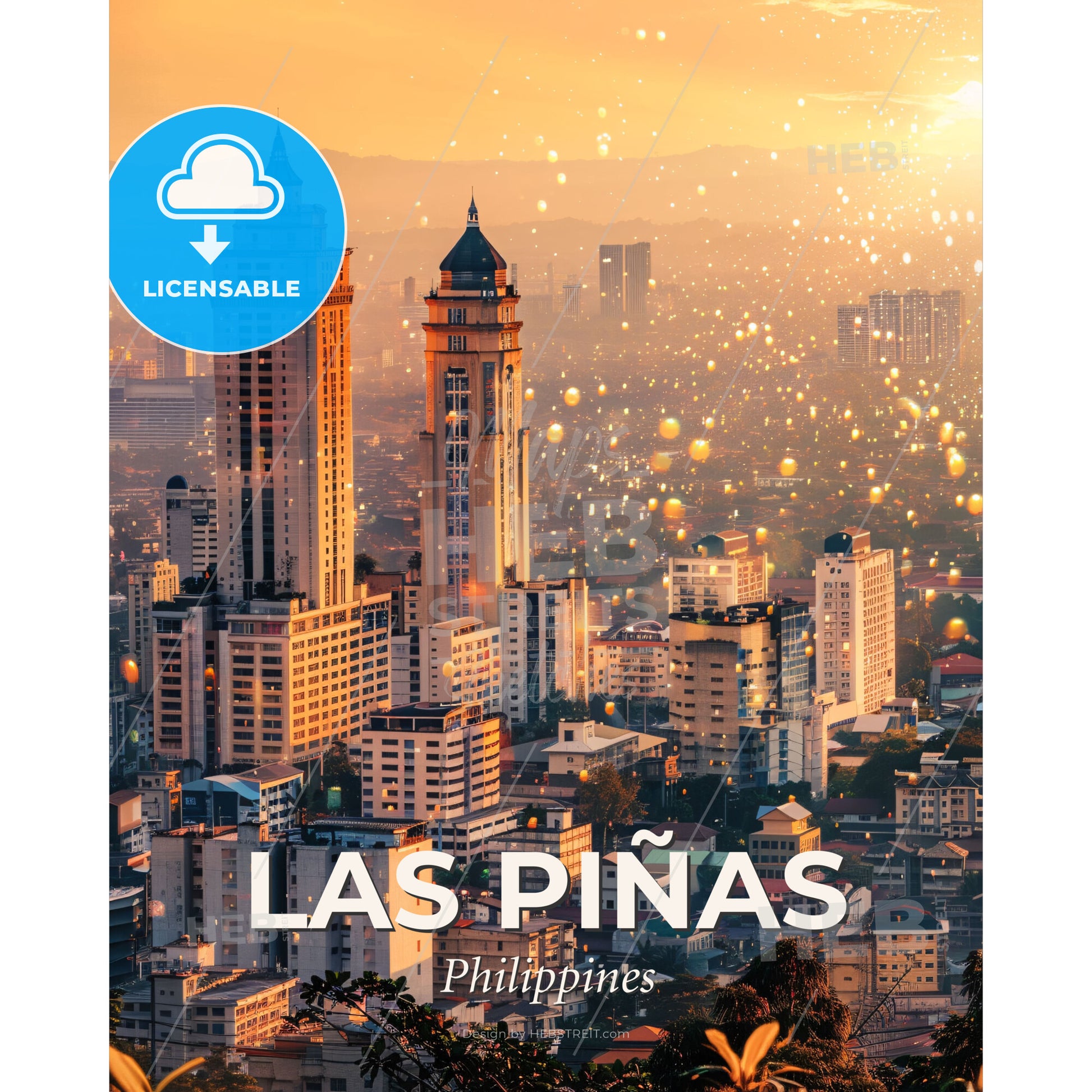 Las Piñas Night Lightscape Panorama - A city with many tall buildings - Square format print template