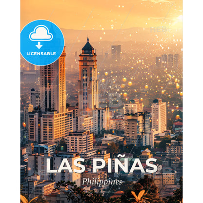 Las Piñas Night Lightscape Panorama - A city with many tall buildings - Square format print template