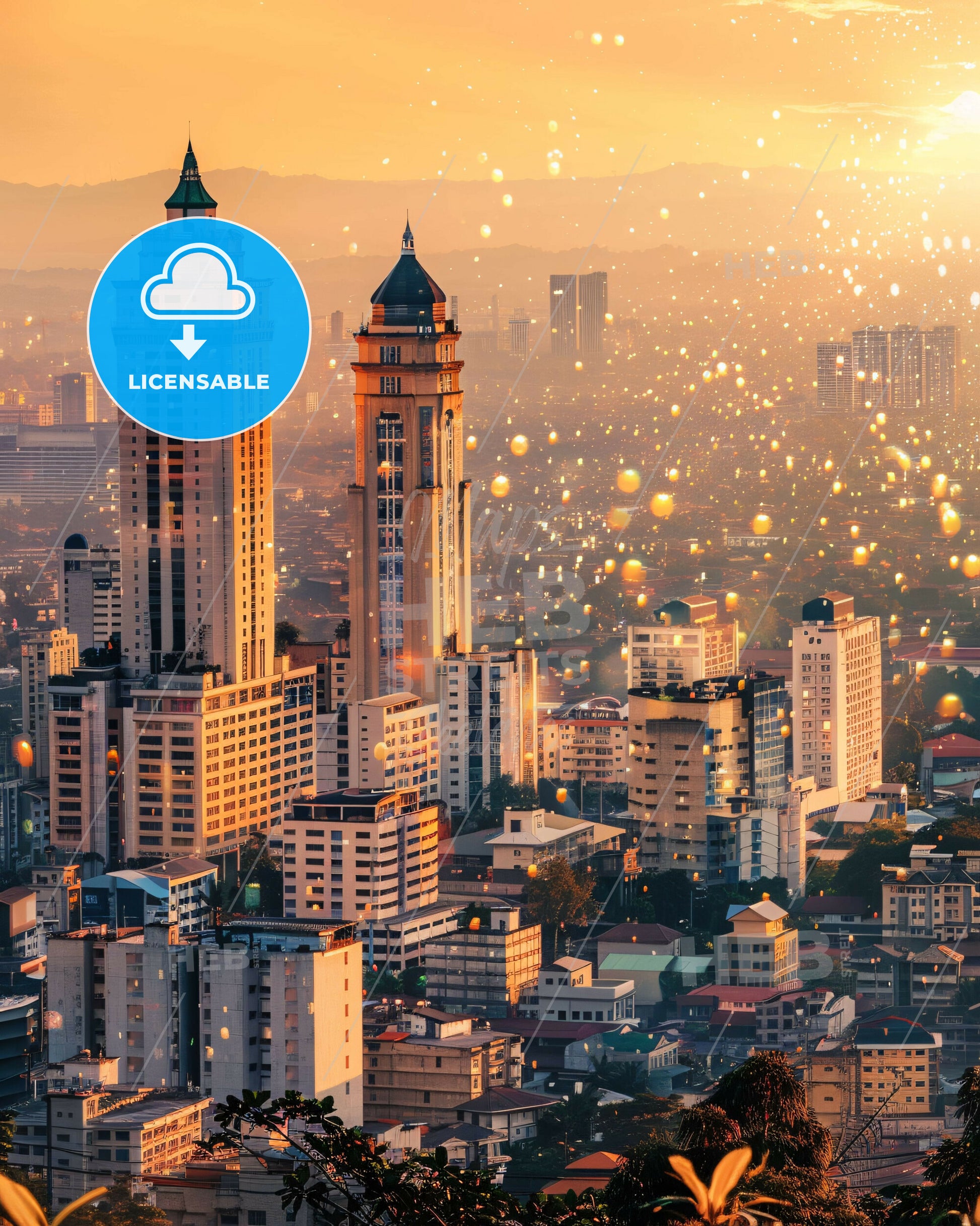 Las Piñas Night Lightscape Panorama - A city with many tall buildings