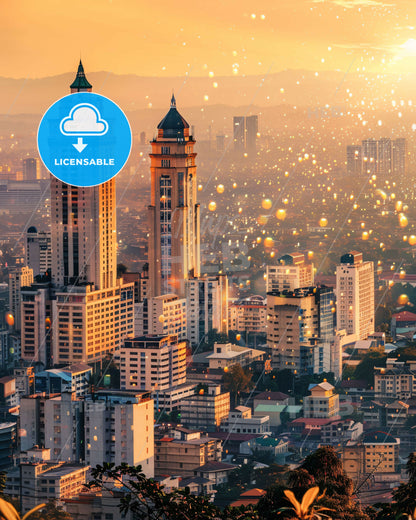 Las Piñas Night Lightscape Panorama - A city with many tall buildings