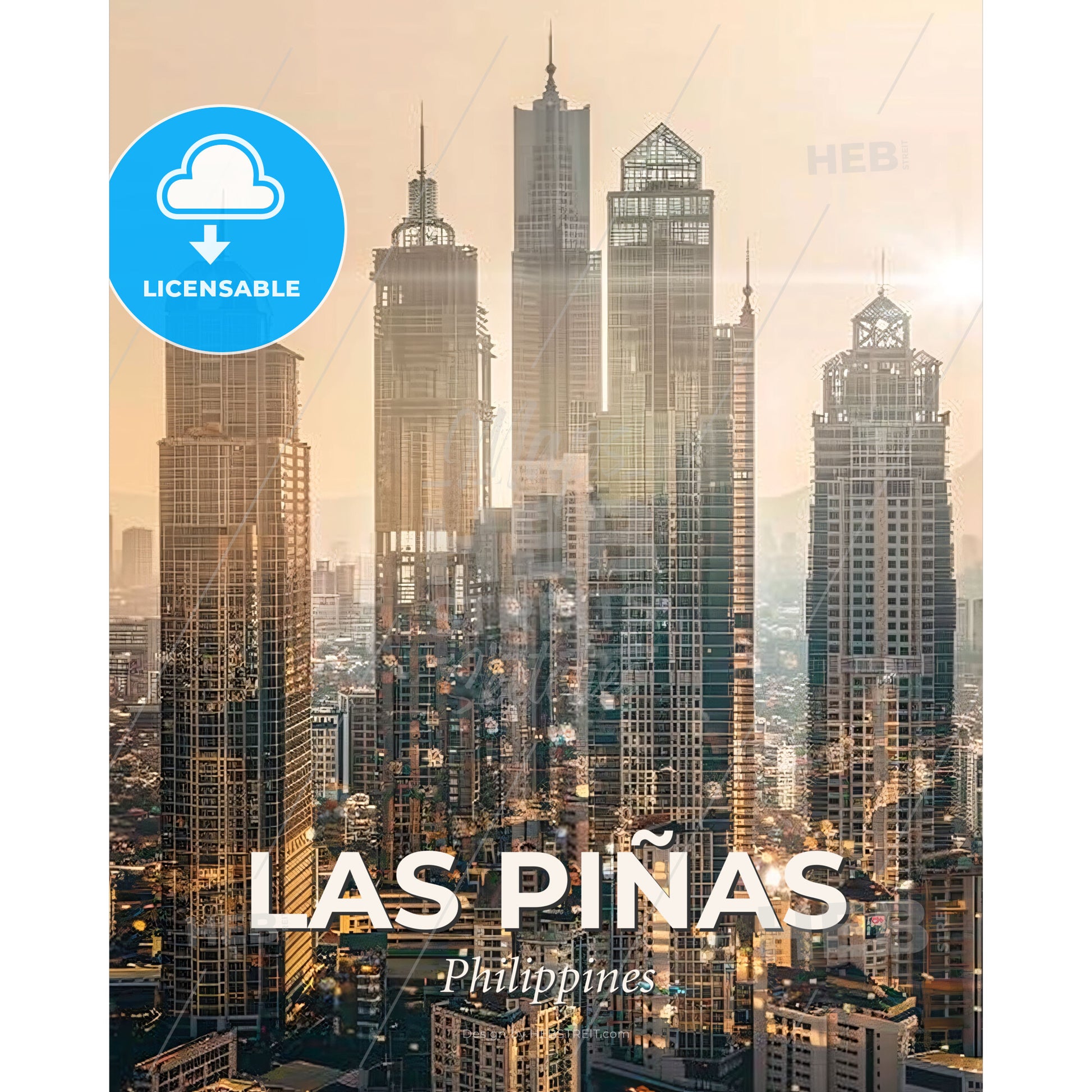 Las Pinas Cityscape Double Exposure Philippines Architecture Poster - A city skyline with many tall buildings - Square format print template