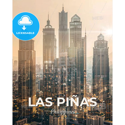 Las Pinas Cityscape Double Exposure Philippines Architecture Poster - A city skyline with many tall buildings - Square format print template