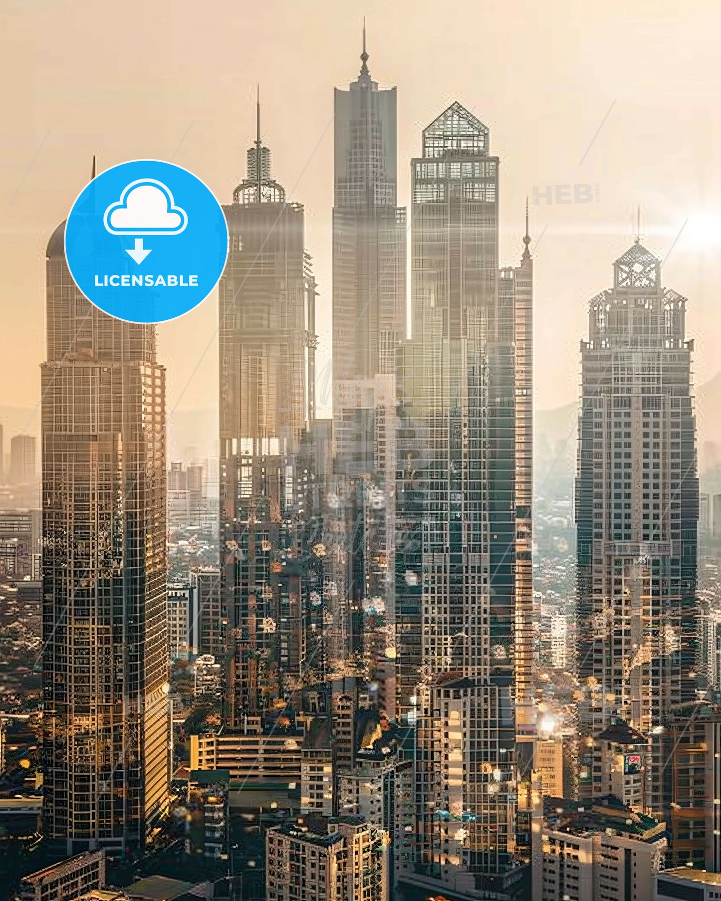 Las Pinas Cityscape Double Exposure Philippines Architecture Poster - A city skyline with many tall buildings