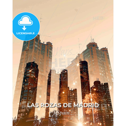Las Rozas de Madrid Skyline Art Poster - A city skyline with many tall buildings - Square format print template