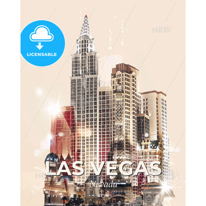 Las Vegas Skyline Icons Bright Beige Desert Sparks - A city skyline with tall buildings - Square format print template