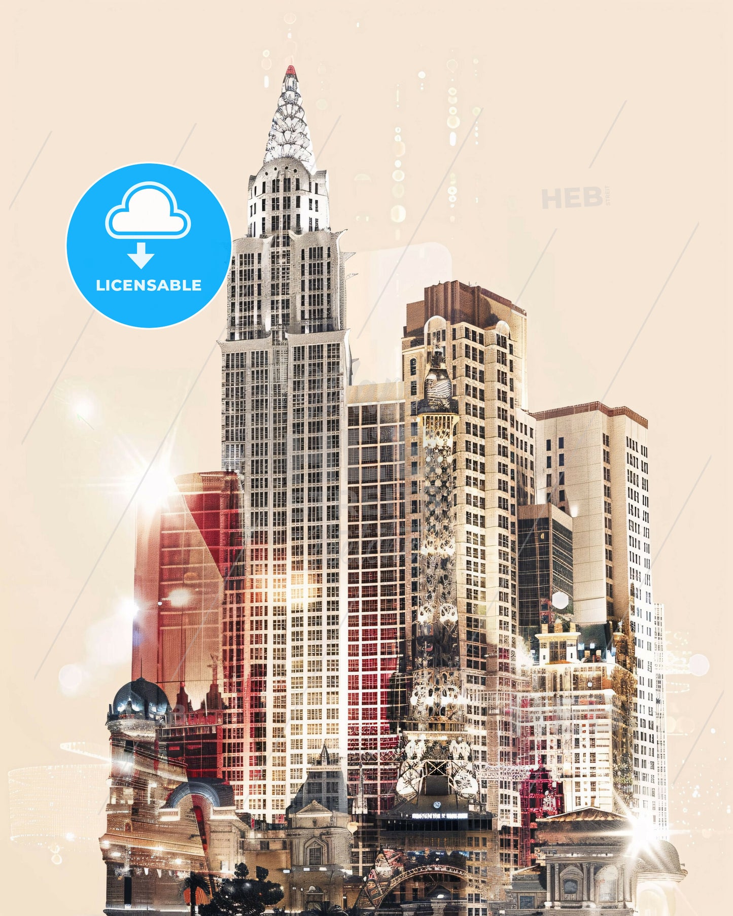 Las Vegas Skyline Icons Bright Beige Desert Sparks - A city skyline with tall buildings