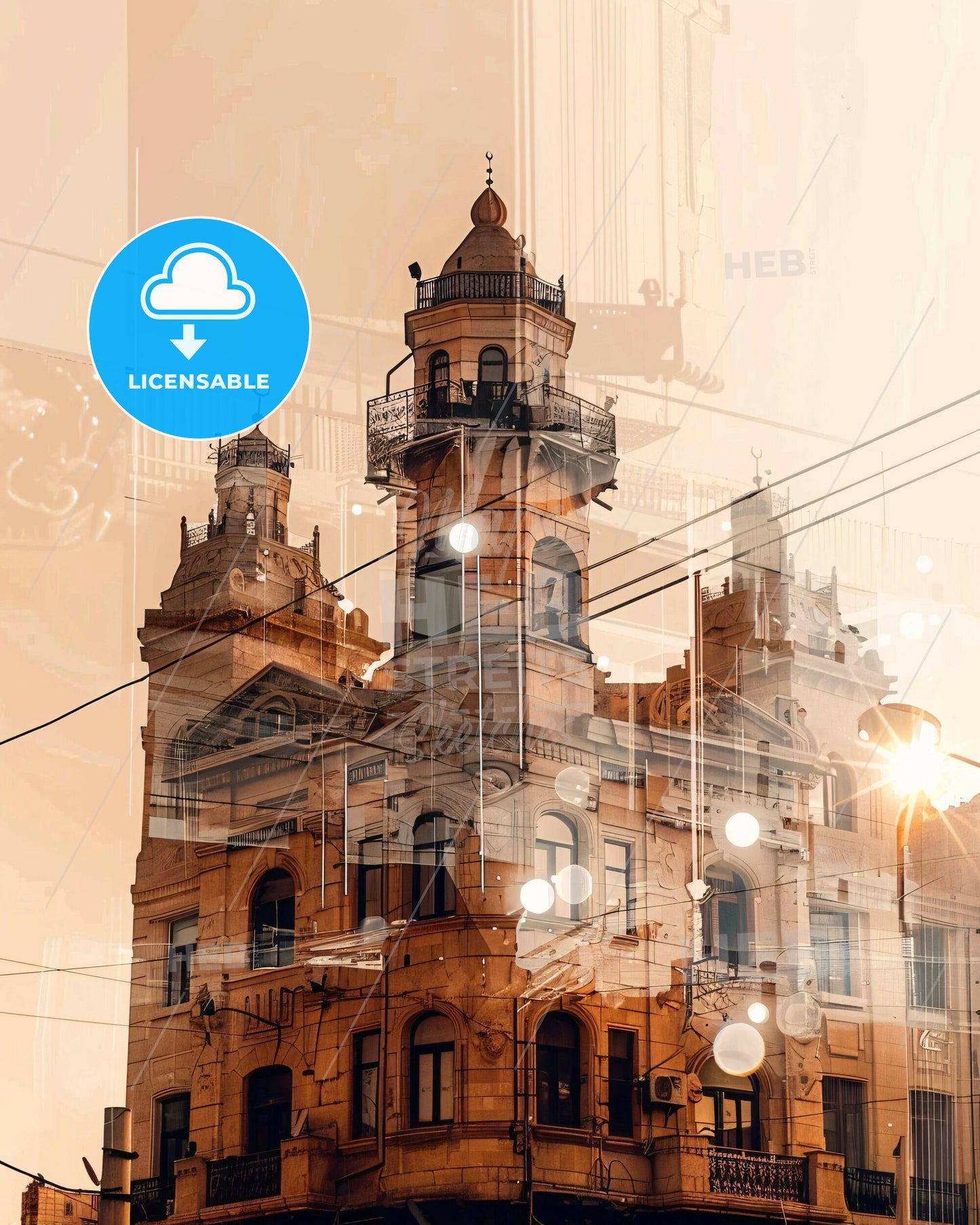 Latakia Skyline Poster Art Composite Beige Background - A building with a tower