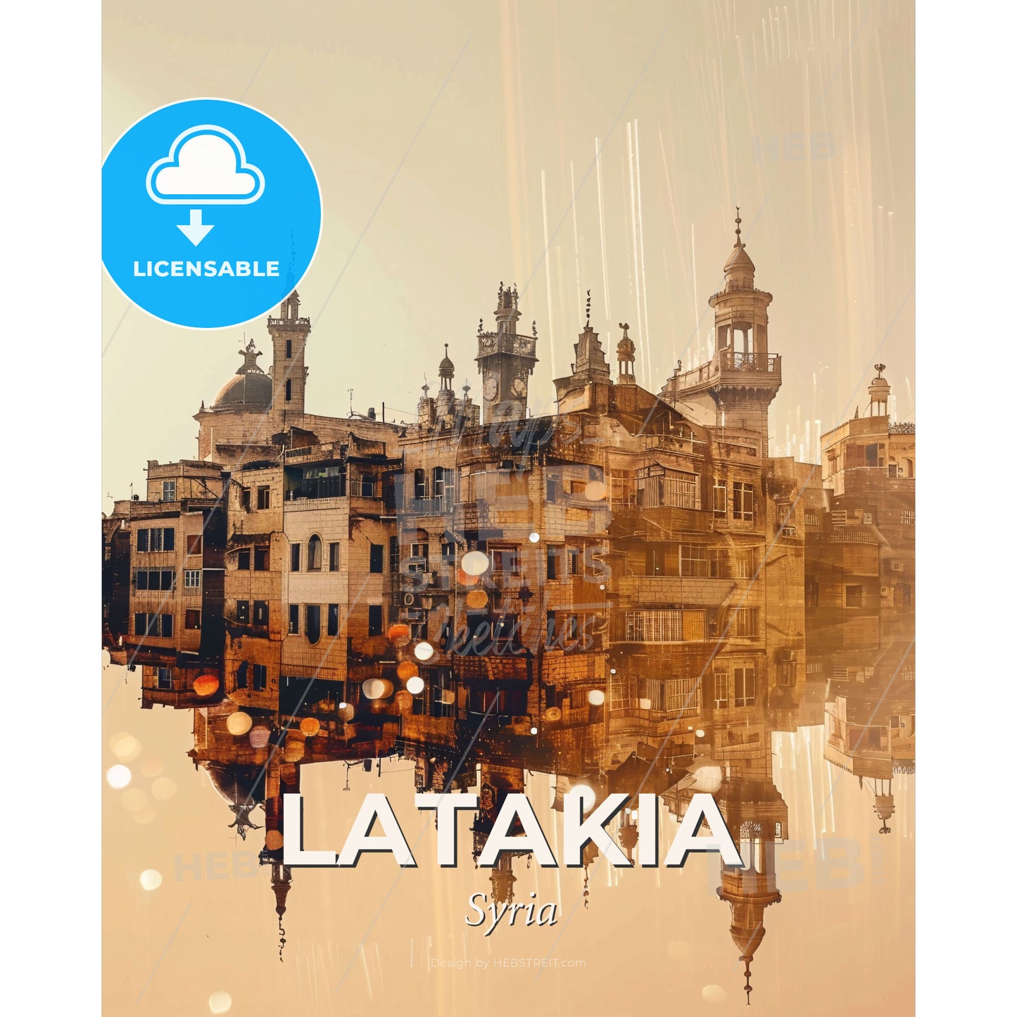 Latakia Syria Vibrant Architectural Skyline Composite - A reflection of a city in water - Square format print template
