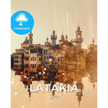 Latakia Syria Vibrant Architectural Skyline Composite - A reflection of a city in water - Square format print template