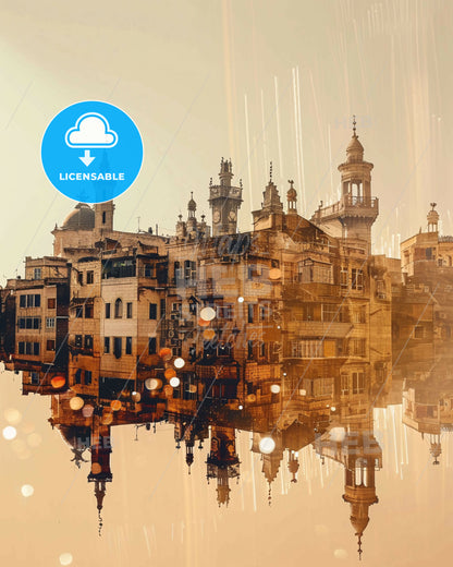 Latakia Syria Vibrant Architectural Skyline Composite - A reflection of a city in water