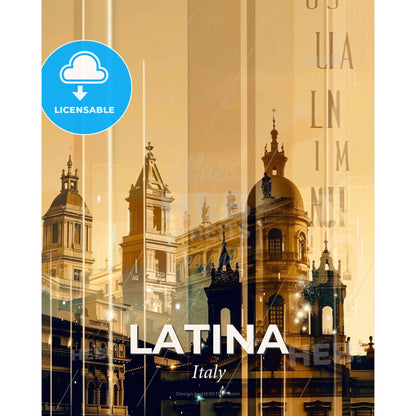 Latina City Skyline Poster Art, Delicate Paper with Glints - A building with towers and spires - Square format print template