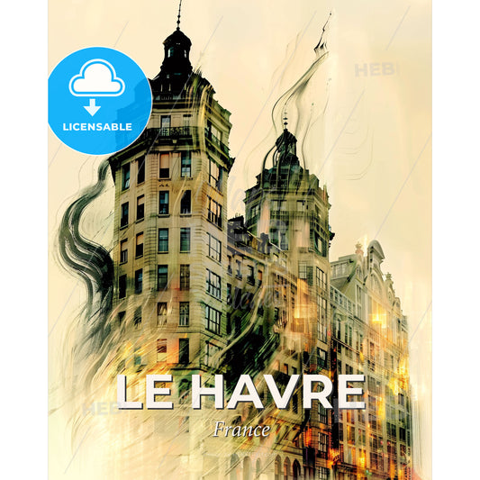 Le Havre Skyline Double Exposure Poster - A group of buildings with a blurry image - Square format print template