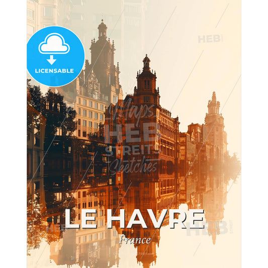 Le Havre Architectural Skyline Poster Art - A reflection of buildings in water - Square format print template