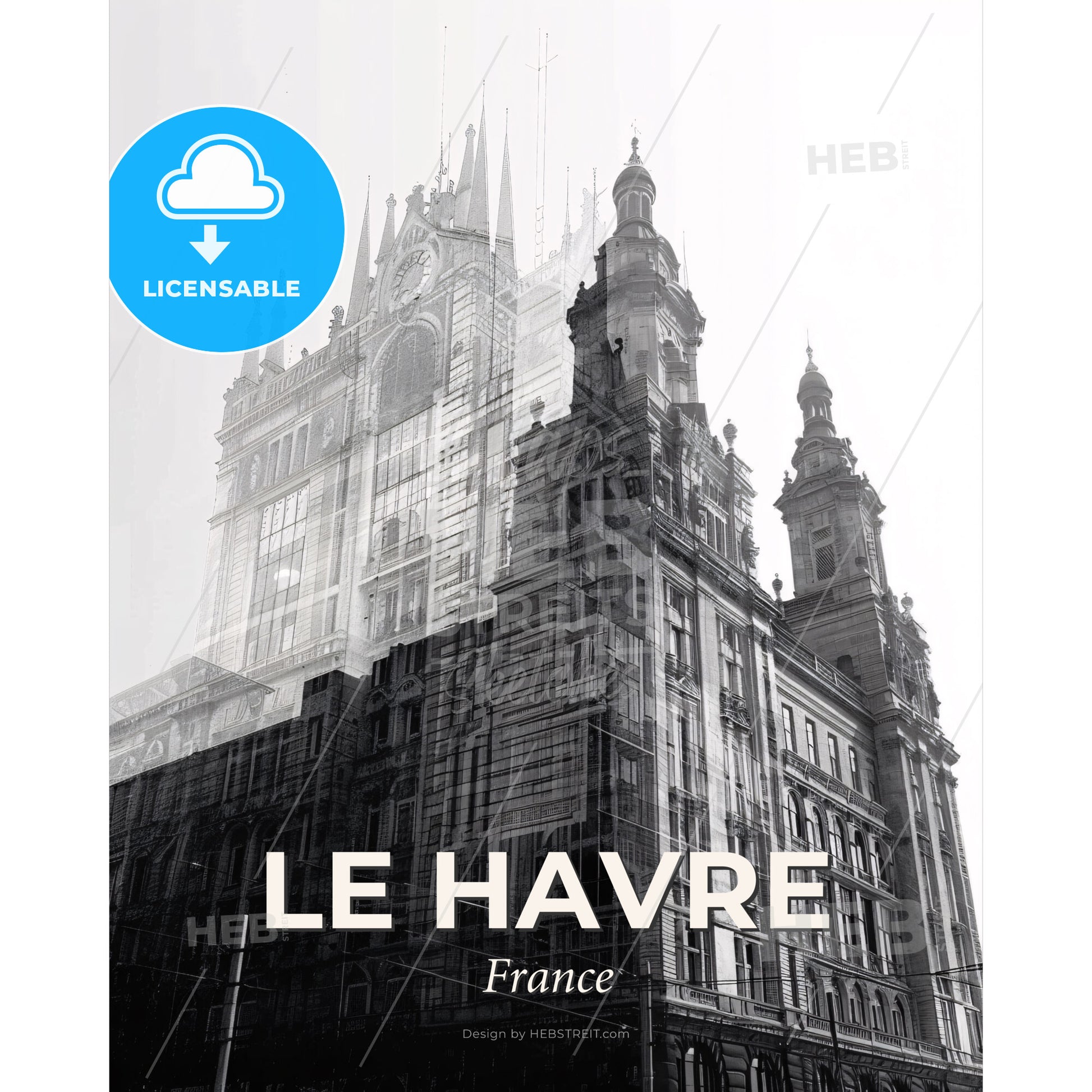 Le Havre Skyline Poster Art Composite - A double exposure of a building - Square format print template