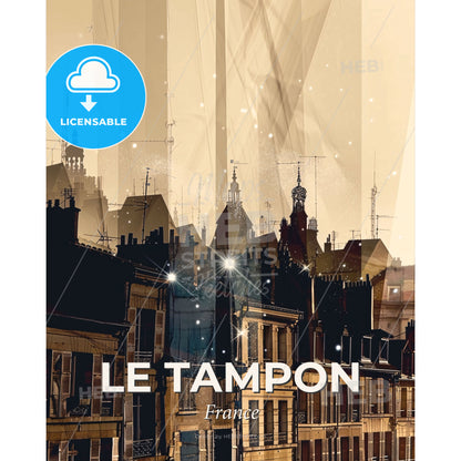 Le Tampon Skyline Cityscape Composite Art Poster - A city skyline with many buildings - Square format print template