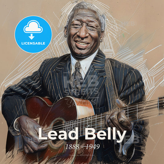 Lead Belly, 1888 - 1949, American folk and blues musician - A Man In A Suit Playing A Guitar Print Template