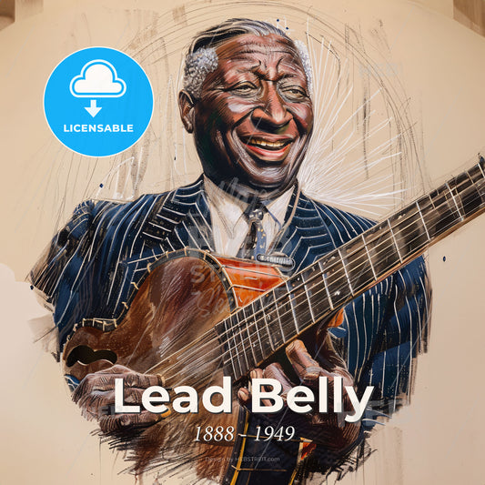 Lead Belly, 1888 - 1949, American folk and blues musician - A Man Playing A Guitar Print Template