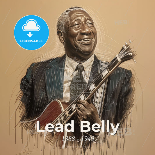 Lead Belly, 1888 - 1949, American folk and blues musician - A Man In A Suit And Tie Playing A Guitar Print Template