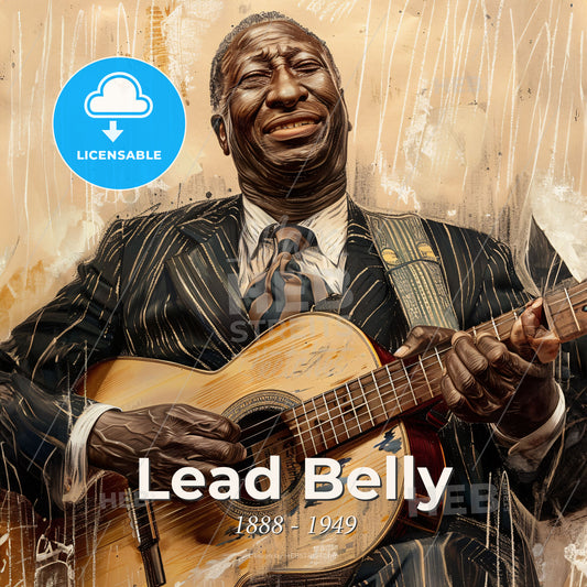 Lead Belly, 1888 - 1949, American folk and blues musician - A Man Playing A Guitar Print Template