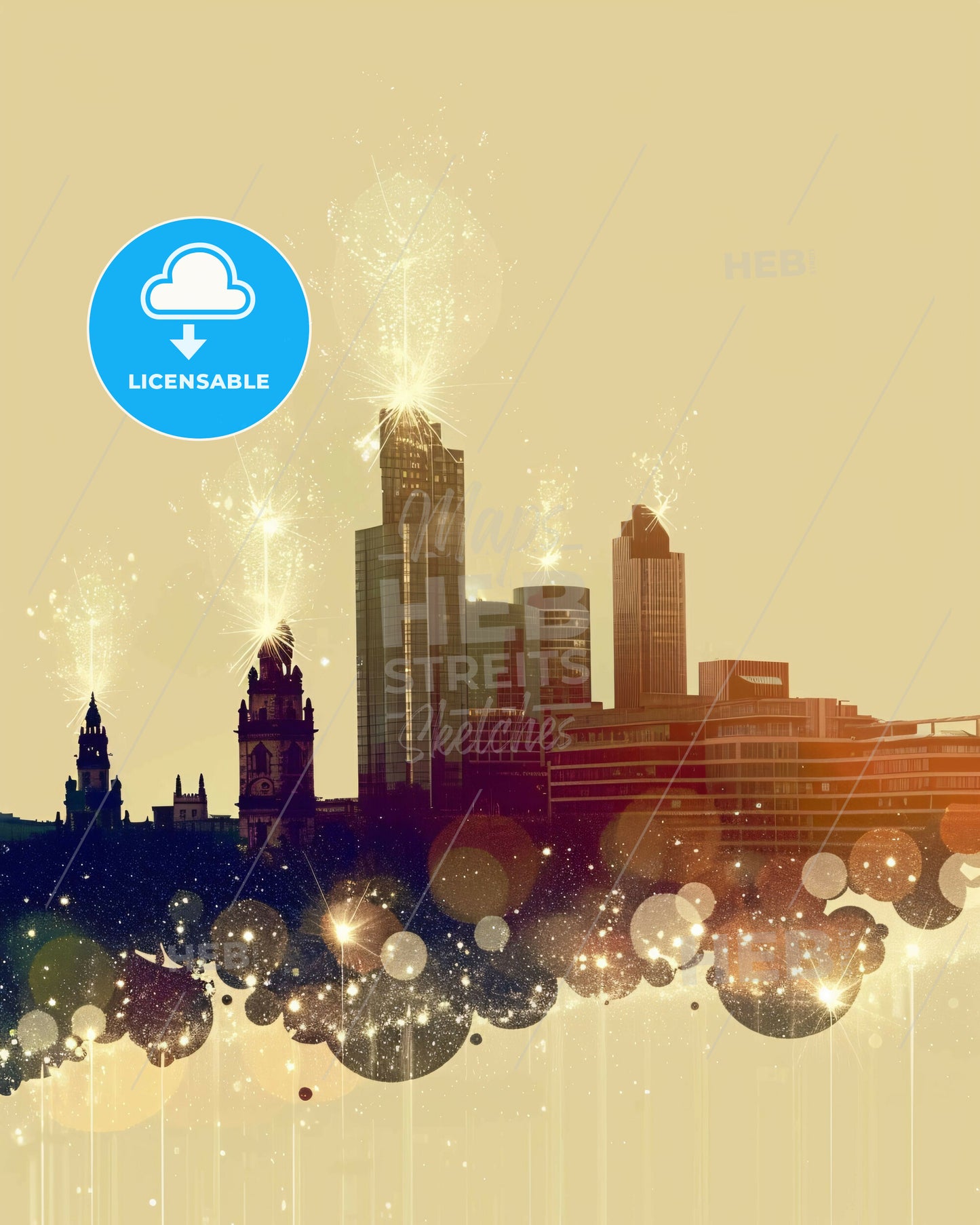 Leeds Skyline Double Exposure Iconic Architecture - A city skyline with fireworks