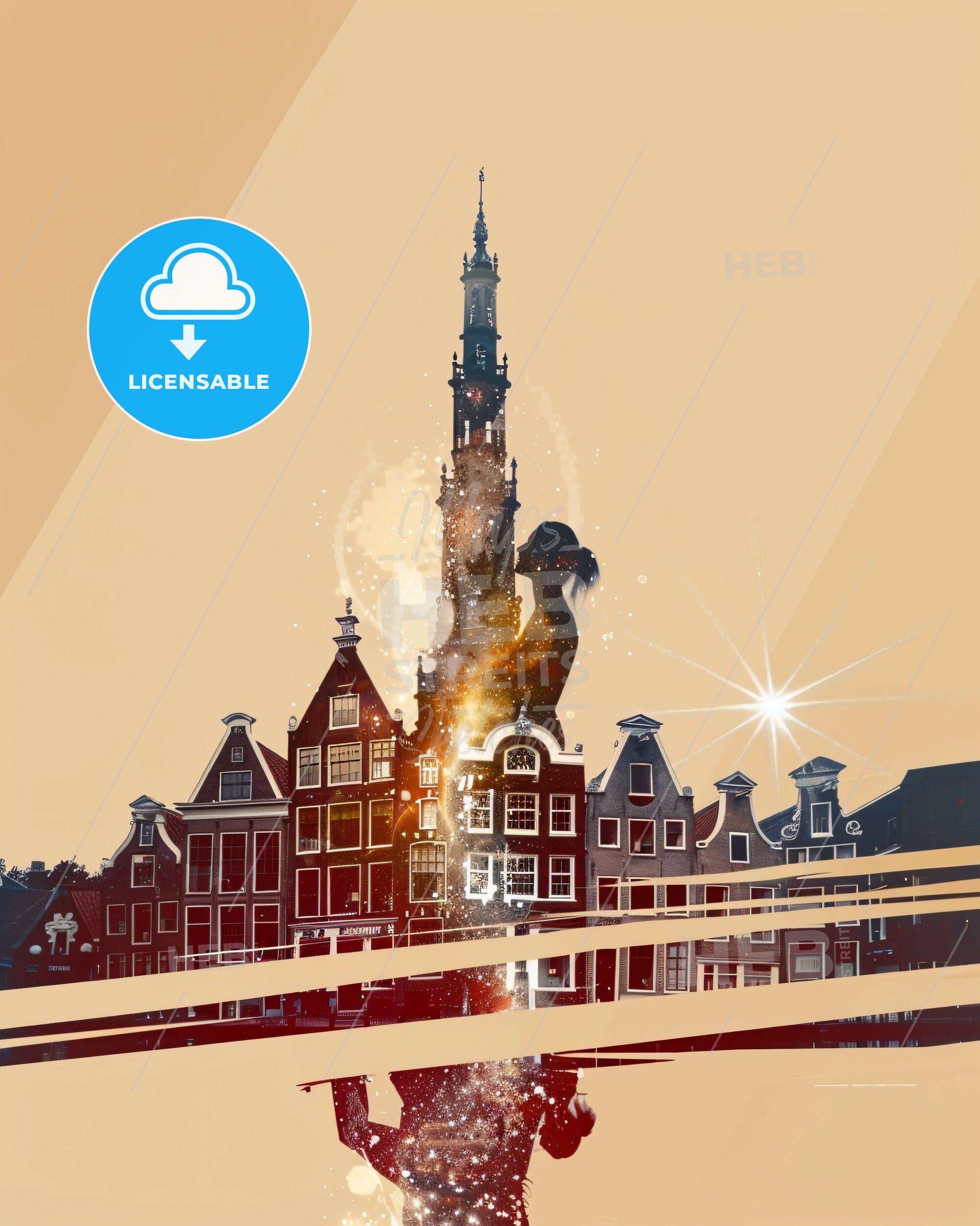 Leiden Skyline Poster - City Lights and Architecture - A woman standing on a building