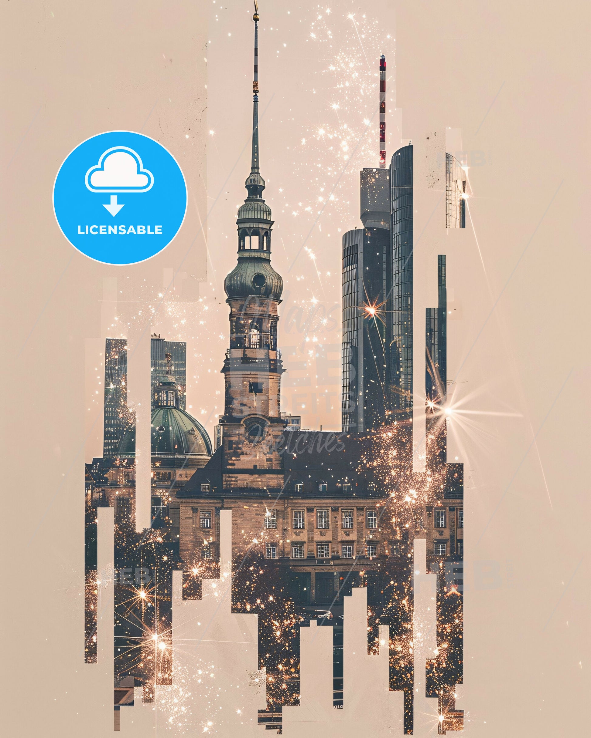 Leipzig City Skyline Composite Poster - A city skyline with a tower and a building