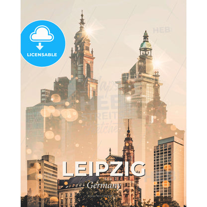 Leipzig City Architectural Skylinescape Paper Art Poster - A group of tall buildings with a few spires - Square format print template