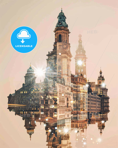 Leipzig City Lights in Vibrant Composite - A building with a tower and a clock on it