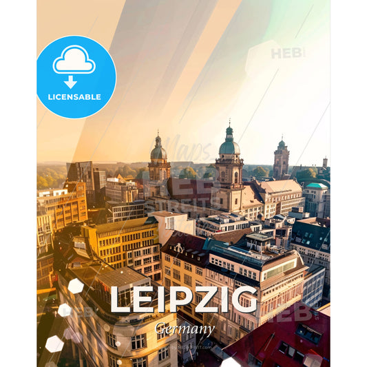 Leipzig Cityline Poster with Sparkling Backlights - A city with many buildings - Square format print template