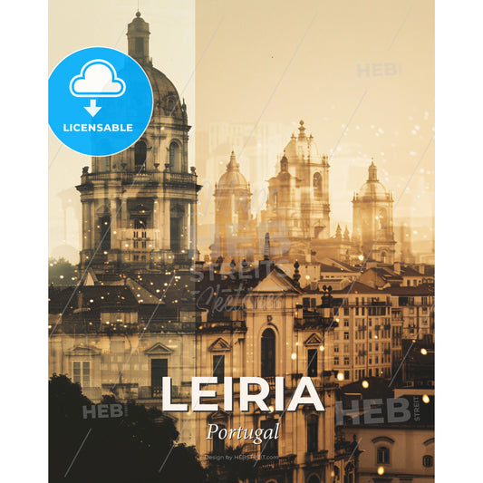 Leiria Skyline Composite Art Poster - A city with a tower - Square format print template
