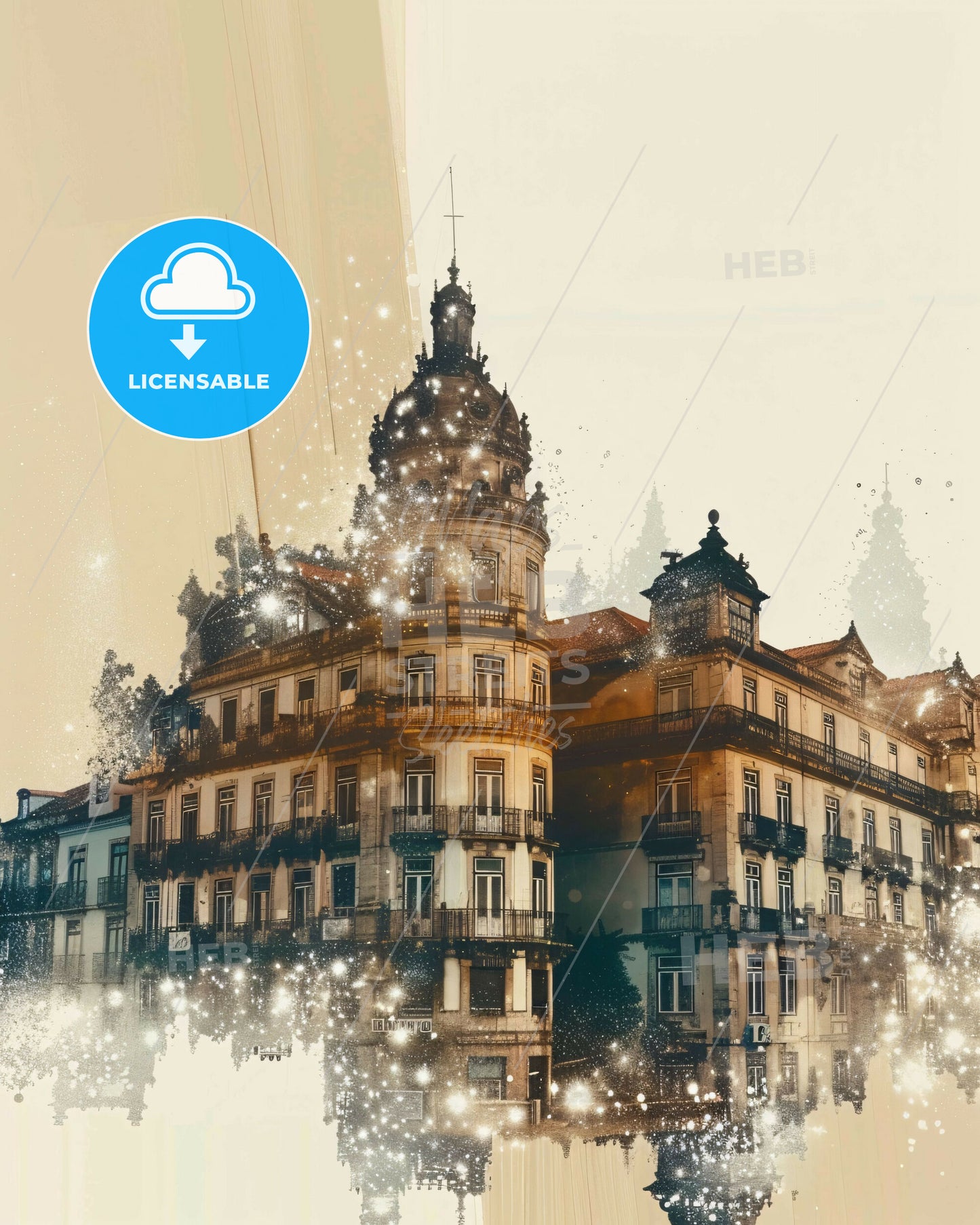 Leiria, Portugal: Double Exposure Skyline Art - A building with many windows