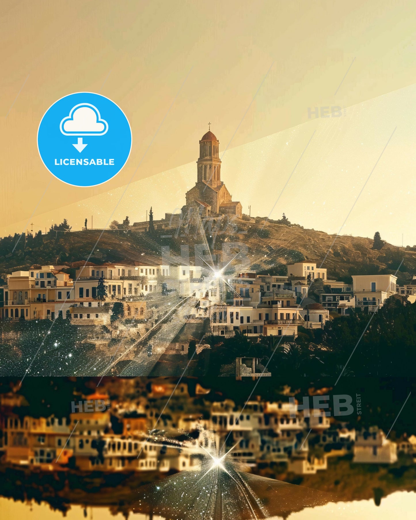 Lemnos Greece Skyline Art Print - A city with a tower on a hill