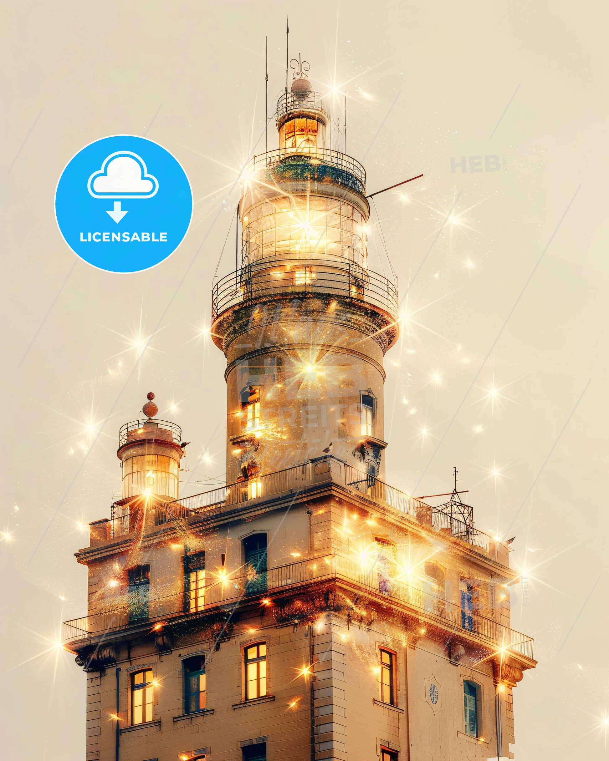 Lemnos Cityscape Skyline Artwork Poster - A building with lights on top