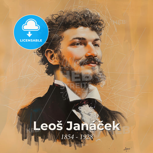 Leoš Janáček, 1854 - 1928, Czech composer - A Painting Of A Man With A Beard Print Template