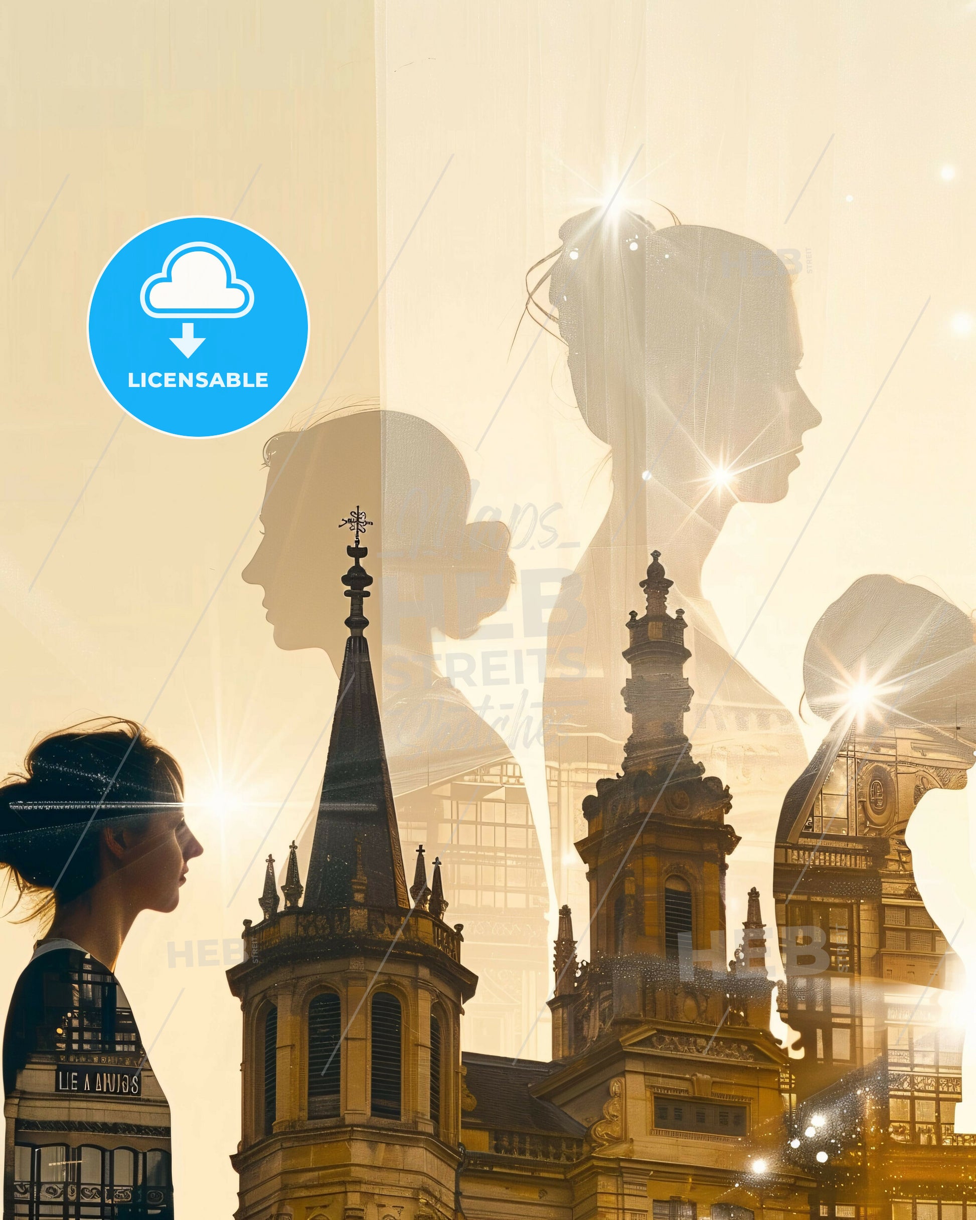 Les Abymes City Skyline Glowing Silhouettes Poster - A woman standing in front of a building