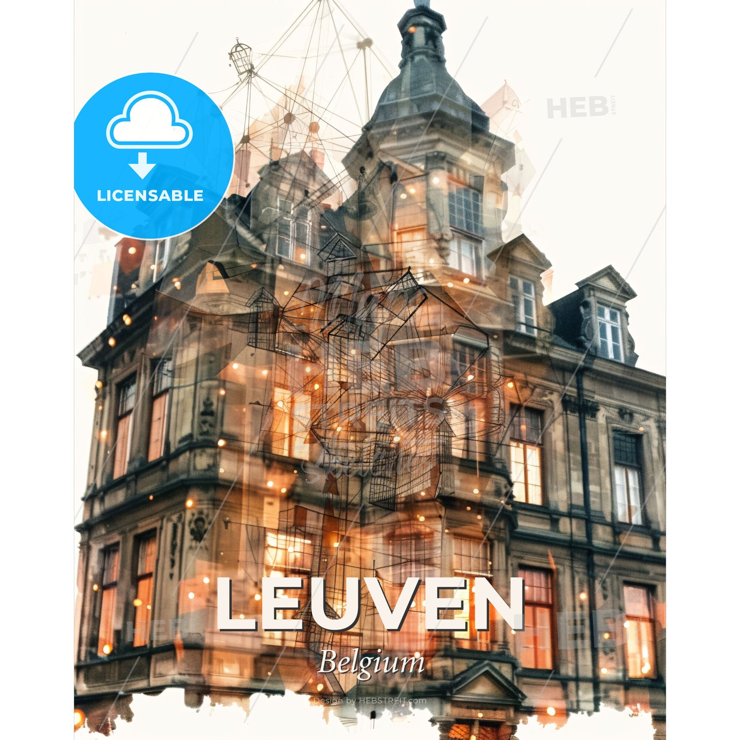 Leuven Skyline Double Exposure Composite Art - A building with a large tower - Square format print template