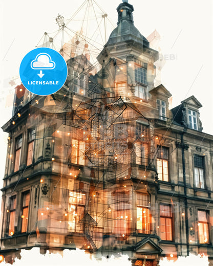 Leuven Skyline Double Exposure Composite Art - A building with a large tower