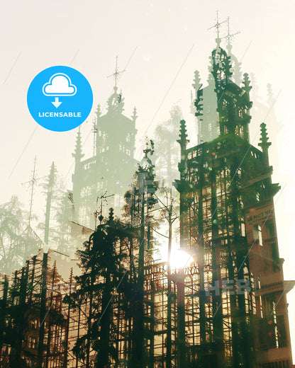 Leuven, Belgium Skyline Poster Art: City Silhouette Icon - A building with a cross on top