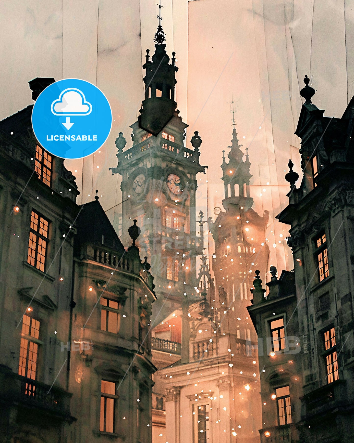 Leuven Cityscape Silhouette Poster - A clock tower in a city
