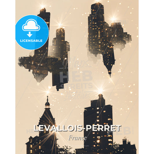 Levallois-Perret Skyline Double Exposure Art - A group of buildings with lights - Square format print template