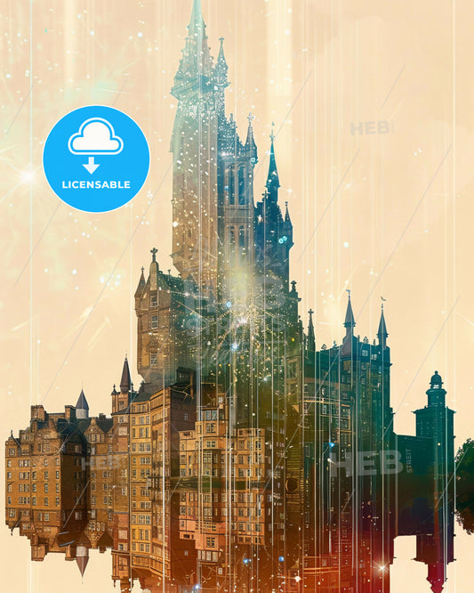 Lewis and Harris: Landmark Silhouette Art Print - A castle with a tower