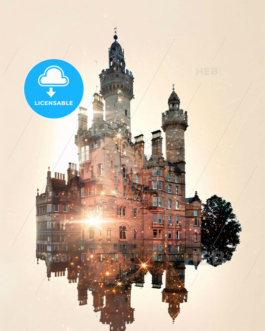 Lewis and Harris Poster Design: Iconic Skyline Art - A double exposure of a castle