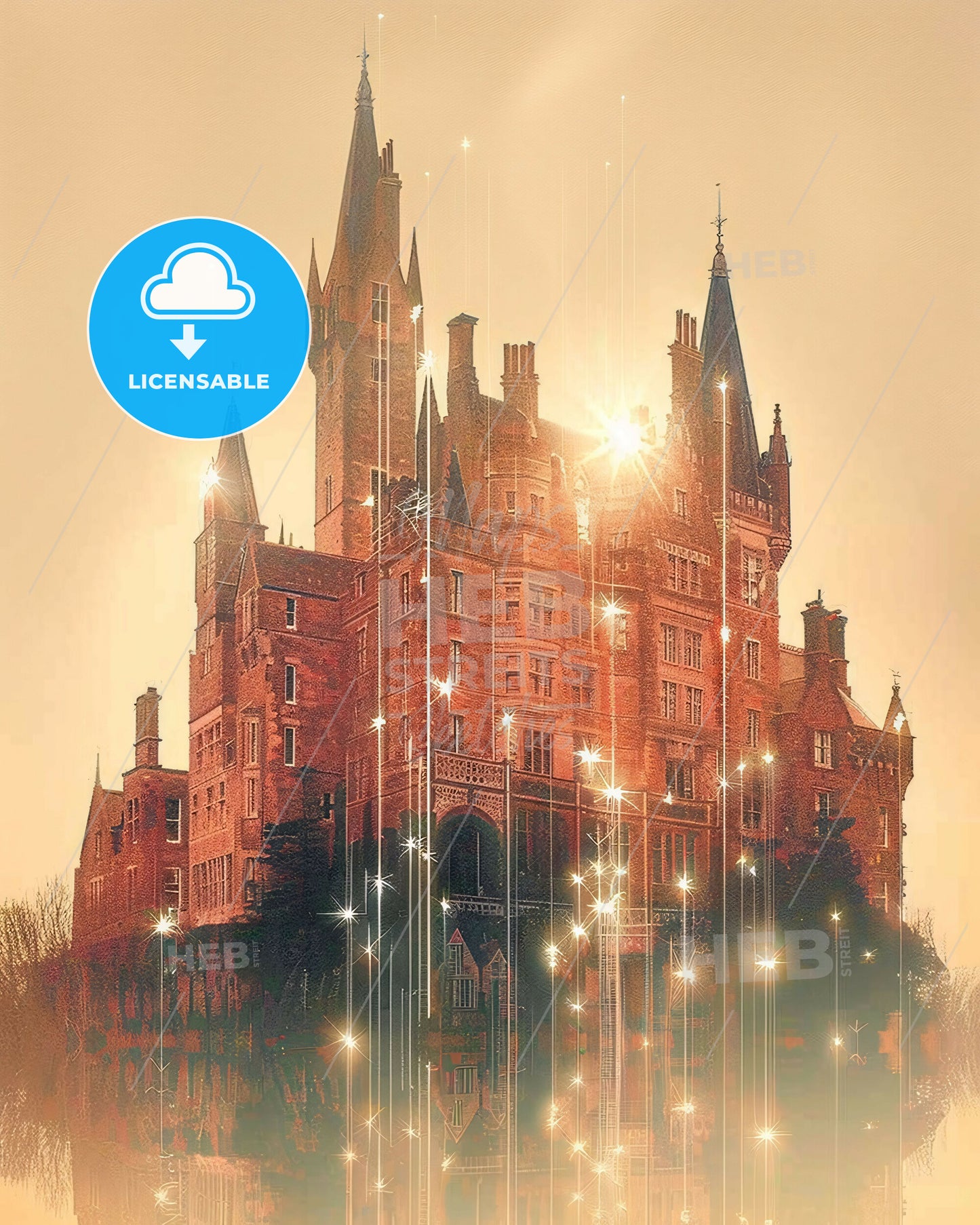 Lewis and Harris Island Skyline with Landmarks - A large brick building with towers and lights