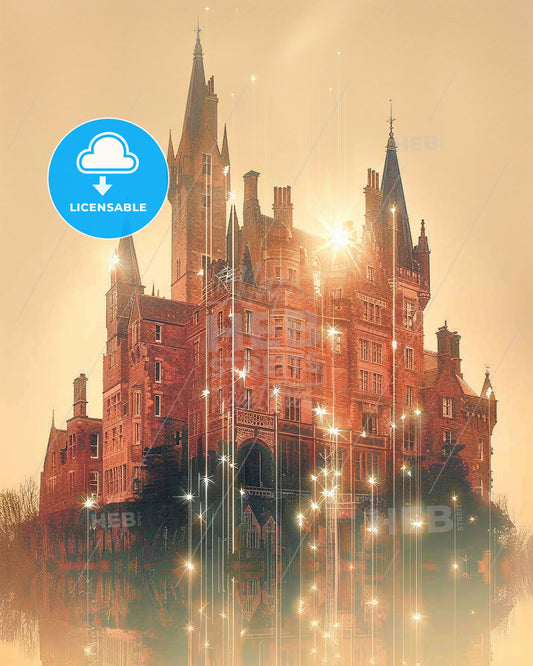 Lewis and Harris Island Skyline with Landmarks - A large brick building with towers and lights