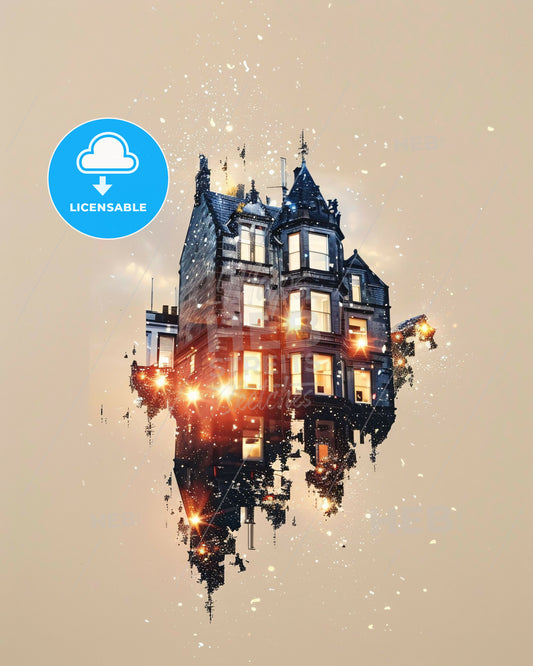 Lewis and Harris Skyline Composite Art Print - A building with lights on it