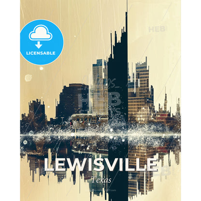 Lewisville: Urban Art with Local Charm - A city skyline with water and a reflection of a city - Square format print template